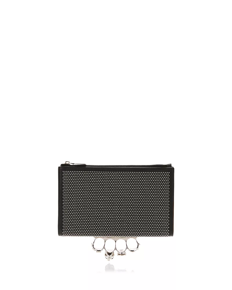 McQueen Knuckles Micro Stud Leather Clutch