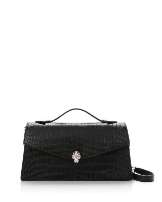 Skull Embossed Leather Top Handle Bag