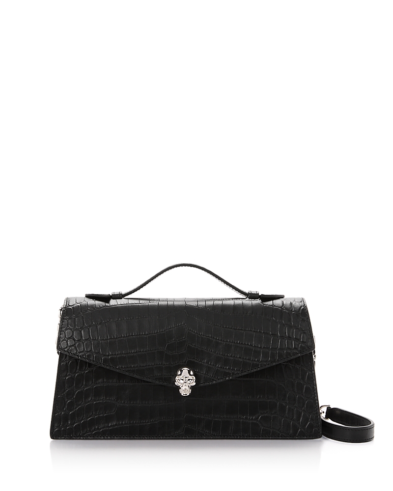 McQueen Skull Embossed Leather Top Handle Bag