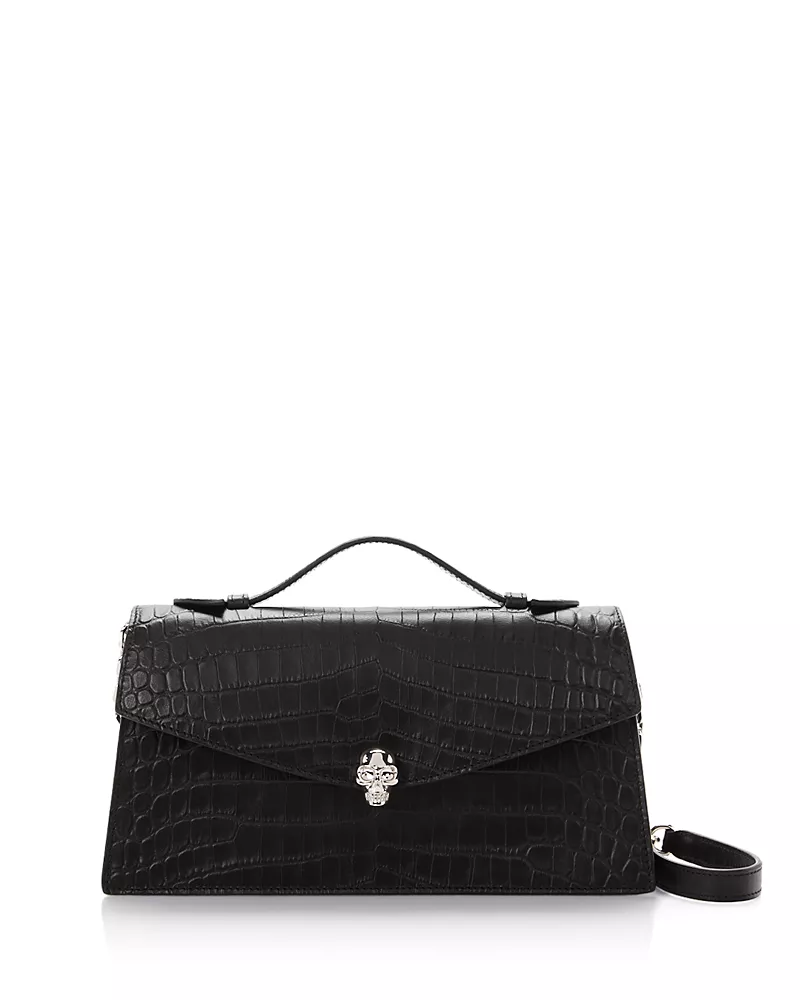 McQueen Skull Embossed Leather Top Handle Bag