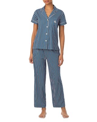 Short Sleeve Classic Knits Notch Collar Ankle Pant Pajama Set