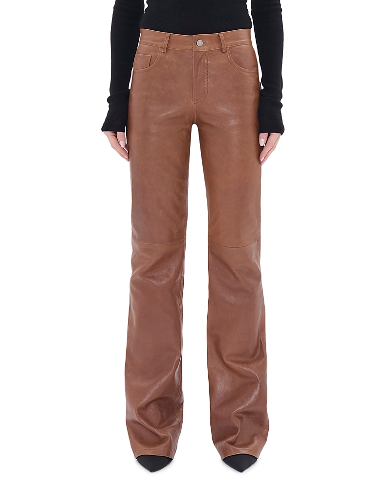 Haikure Flora Silky Leather Flared Jeans in Tan