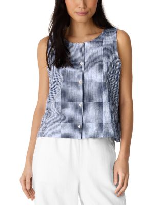 Cotton Pucker Check Sleeveless Shirt