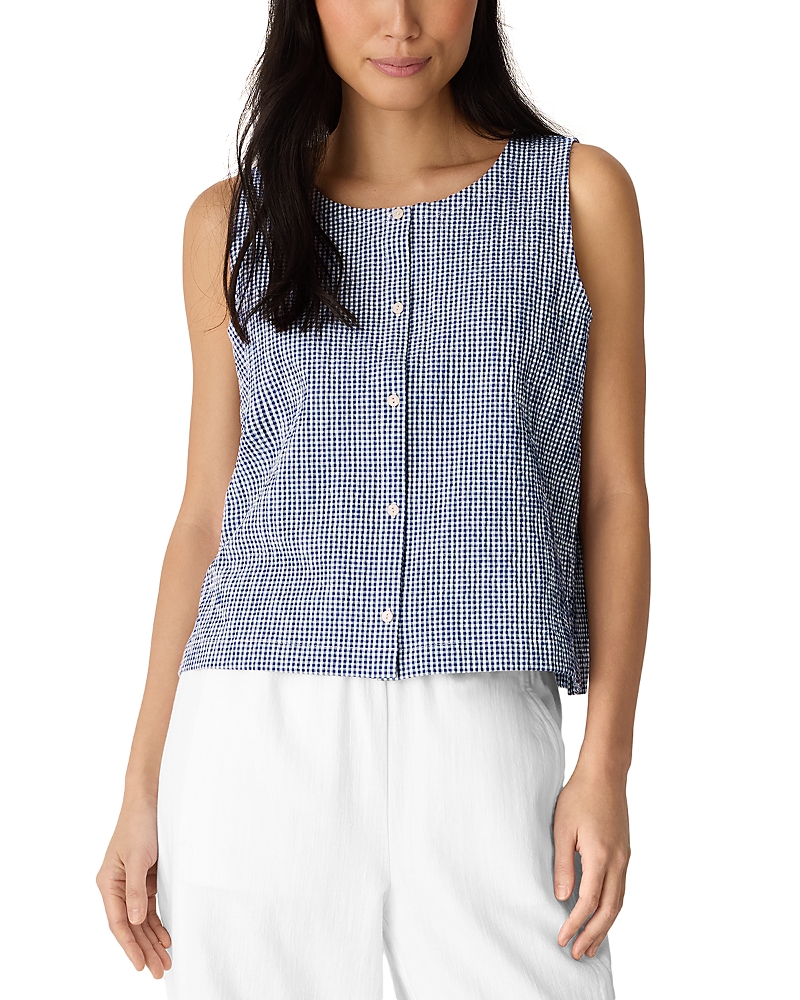Eileen Fisher Cotton Pucker Check Sleeveless Shirt