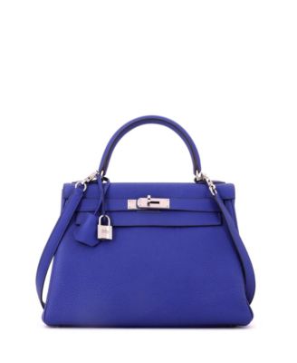 Kelly 28 Handbag Blue Togo with Palladium Hardware