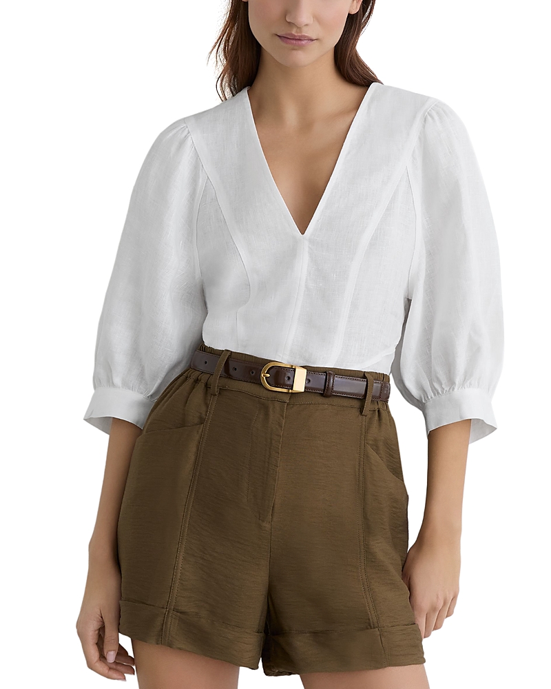 Reiss Evie Linen Balloon Sleeve Top