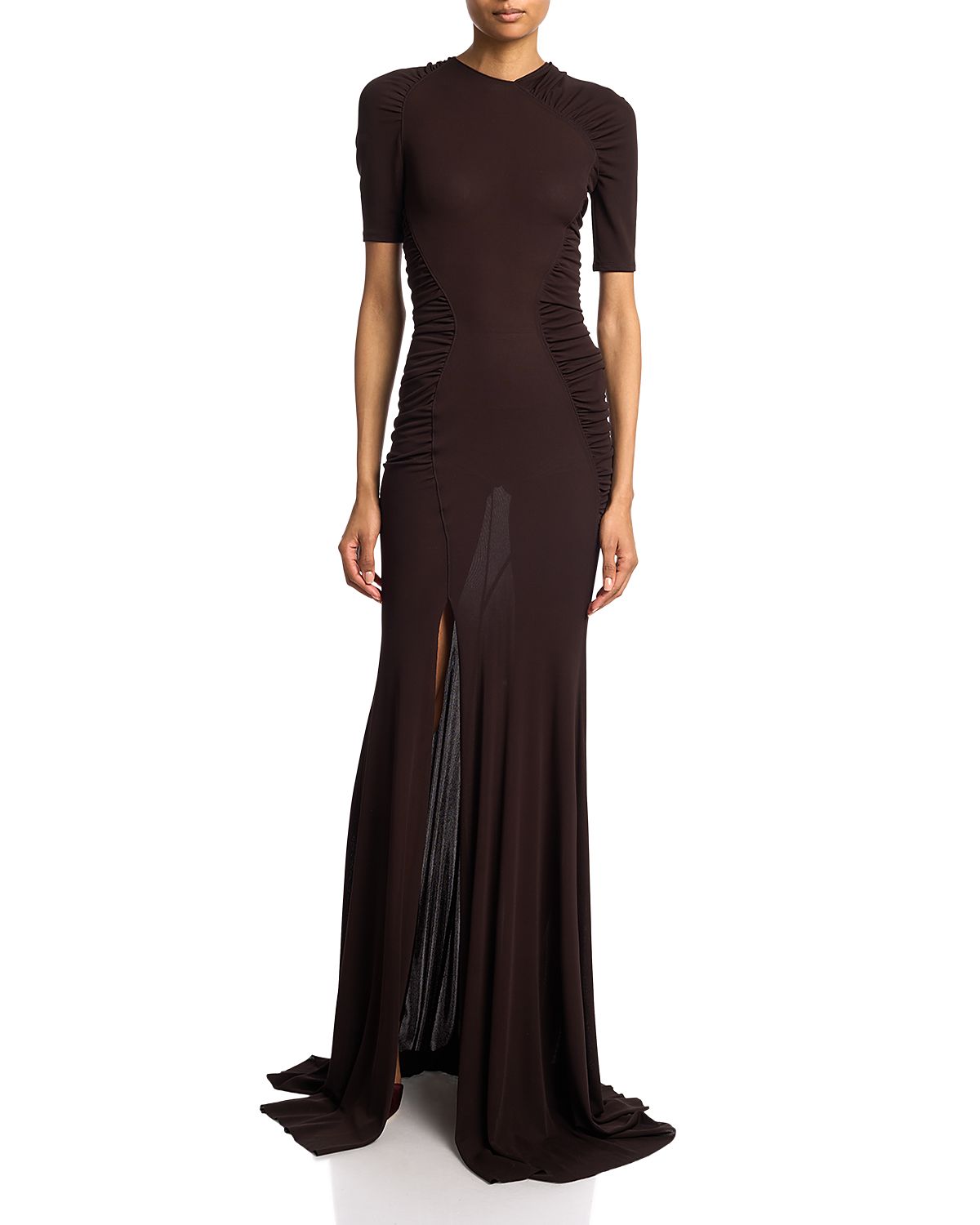 Victoria Beckham Short Sleeve Gathered Gown