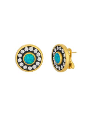 18K White Gold; 18K & 24K Yellow Gold Muse Australian Opal & Diamond Stud Earrings