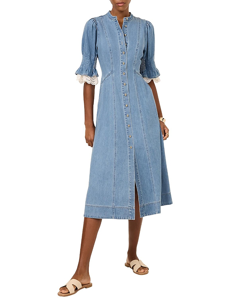 Mint Velvet Women's Denim Crochet Trim Midi Dress
