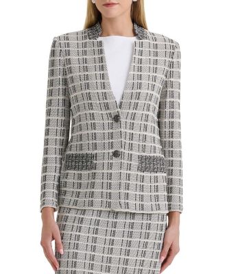  Contrast Stitch Tweed Knit Jacket