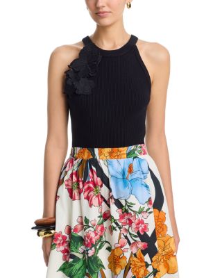 Floral Detail Ribbed Tank 