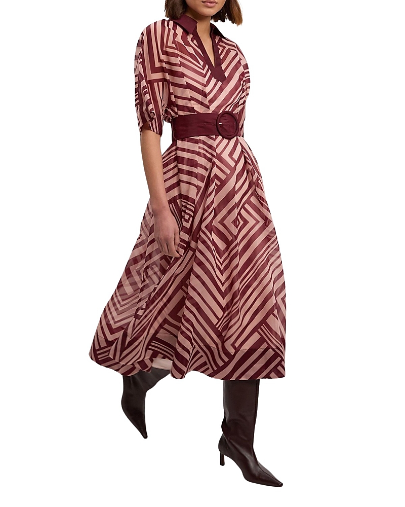 Karen Millen Printed 3/4 Sleeve Plunge Midi Dress