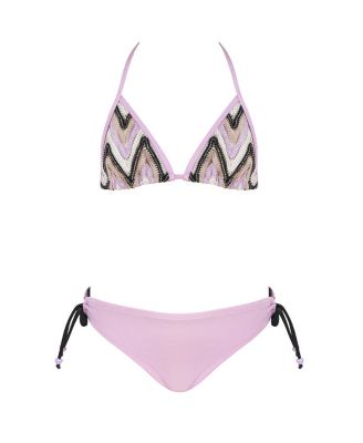 Girls' Zig-Zag Knit Triangle with Adjustable Beaded Ties Two-Piece Swimsuit - Little Kid, Big Kid