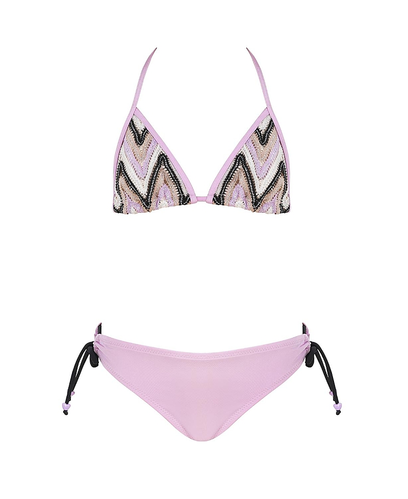 Nessi Byrd Girls' Zig-Zag Knit Triangle with Adjustable Beaded Ties Two-Piece Swimsuit - Little Kid, Big Kid