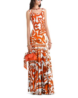Majolica Print Organzine Long Dress