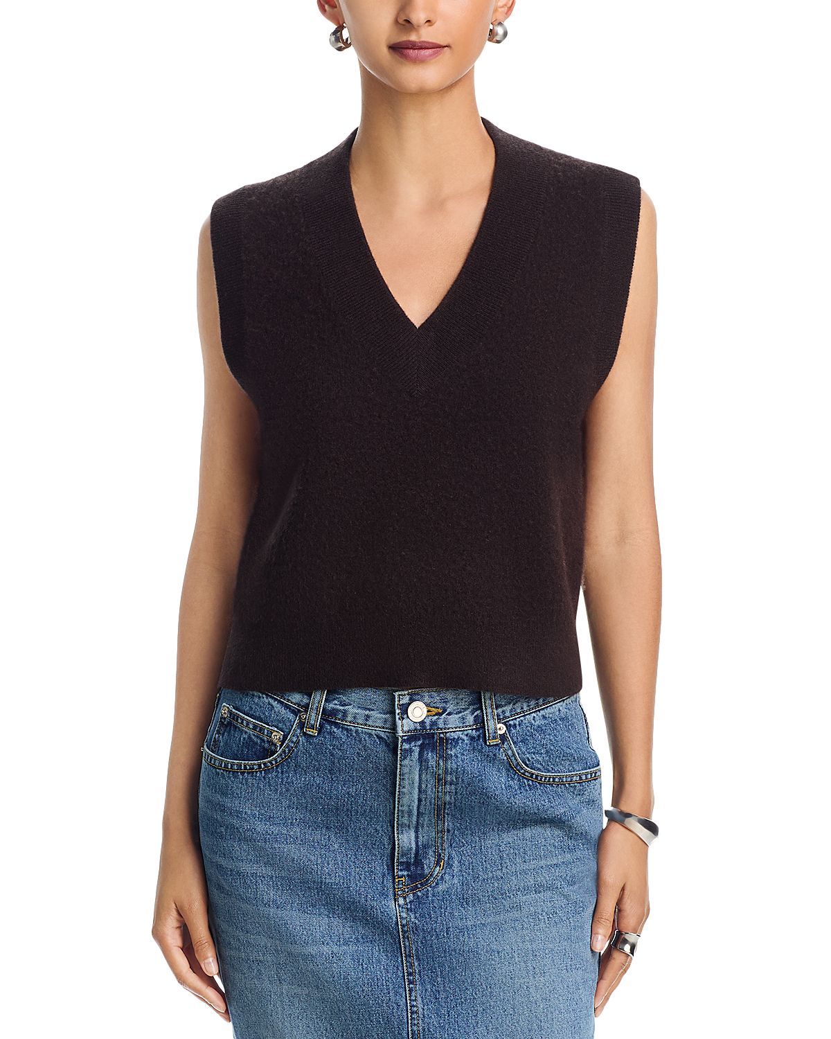 Aqua 100% Cashmere Super Brushed V Neck Sweater Vest - Exclusive