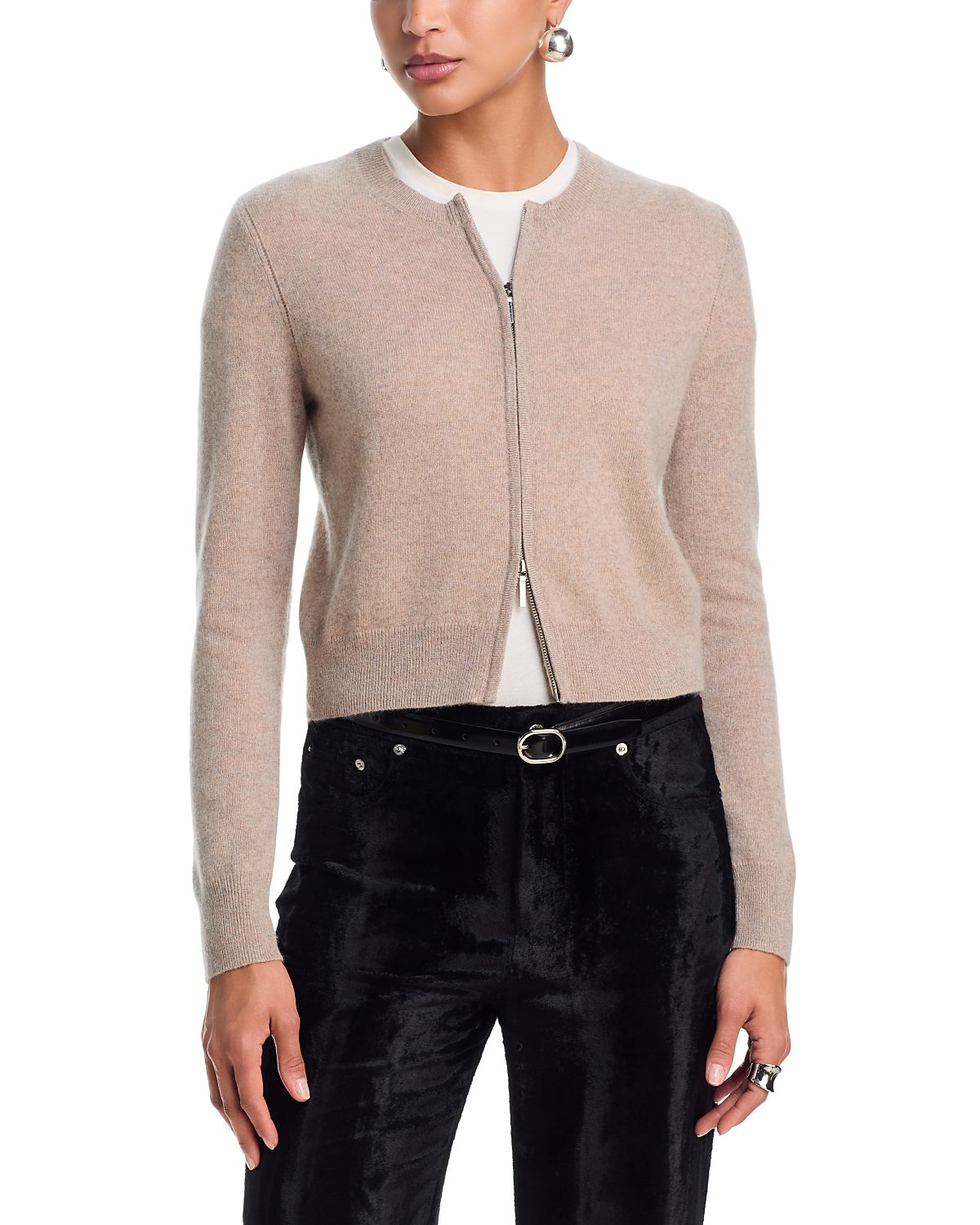 Aqua 100% Cashmere Full Zip Crewneck Cardigan - Exclusive