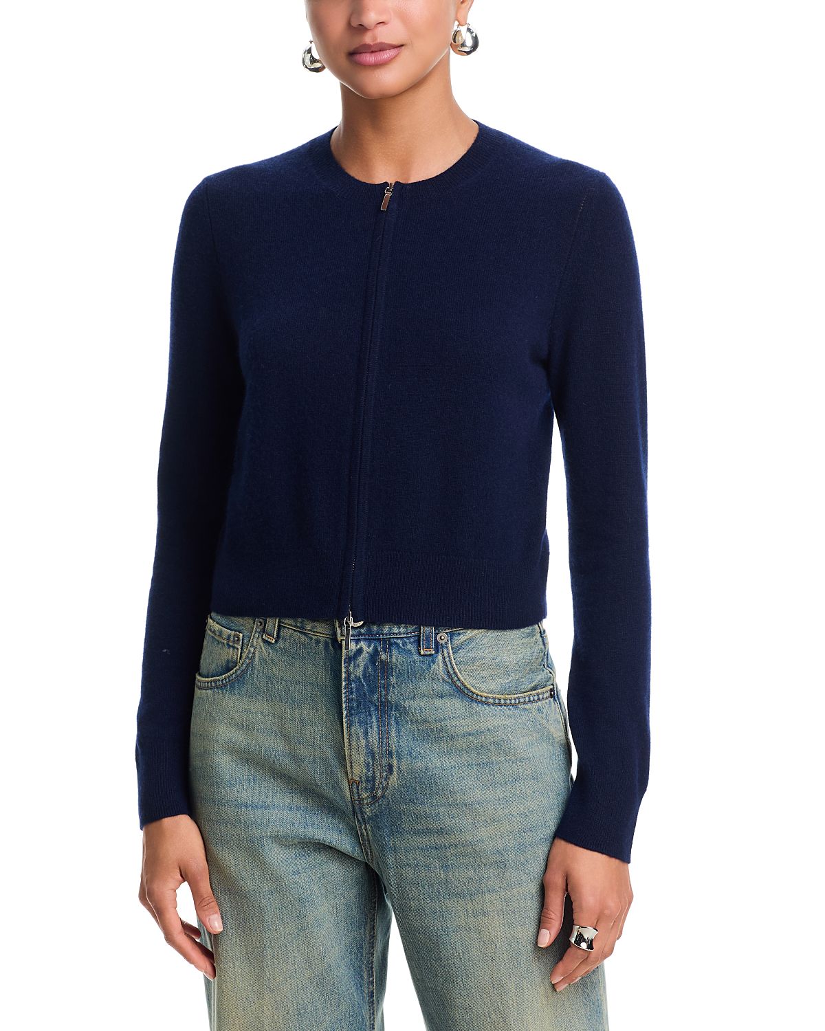 Aqua 100% Cashmere Full Zip Crewneck Cardigan - Exclusive