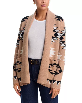 AQUA Cashmere 100% Cashmere Aztec Cardigan