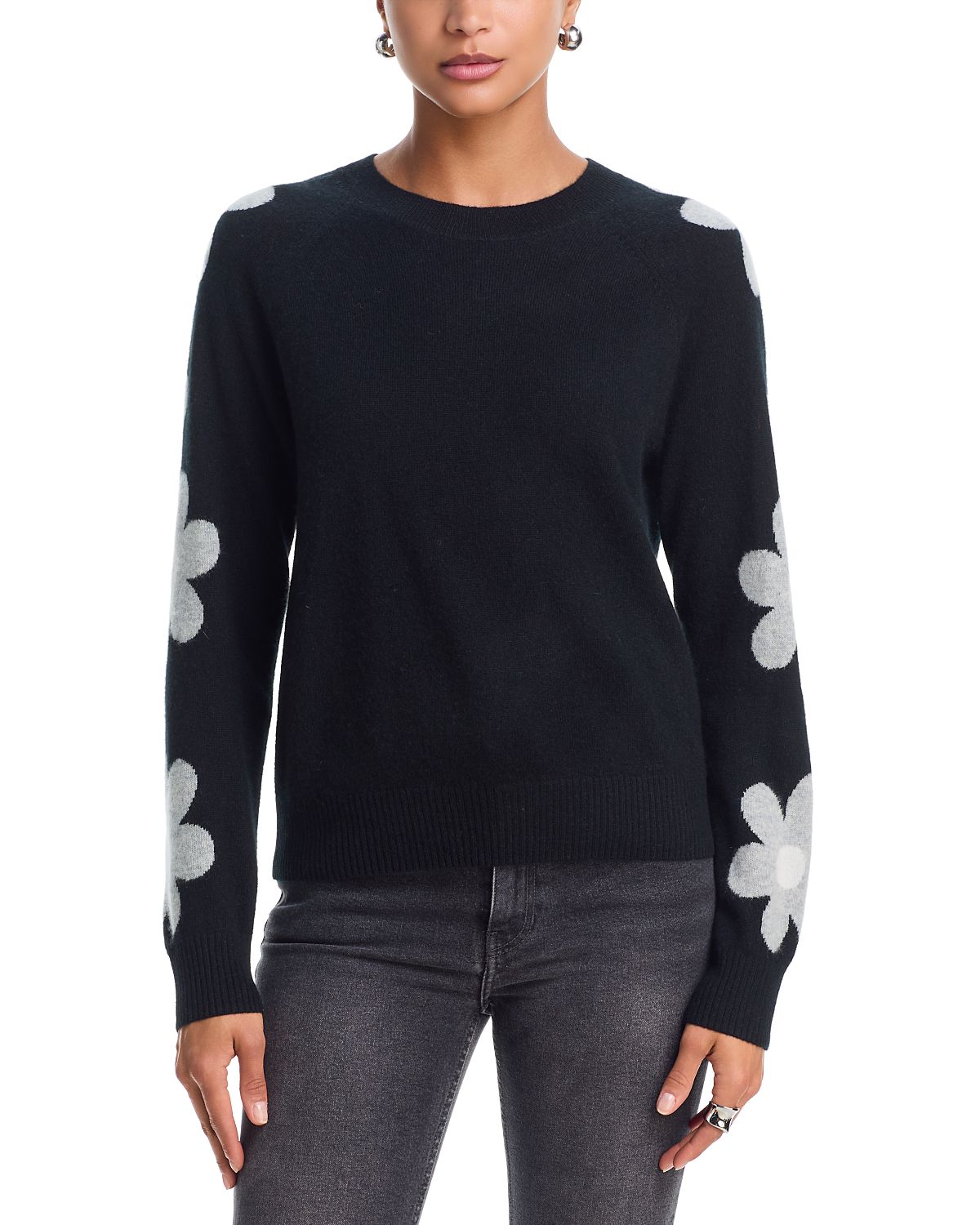 Aqua 100% Cashmere Floral Sleeve Sweater - Exclusive