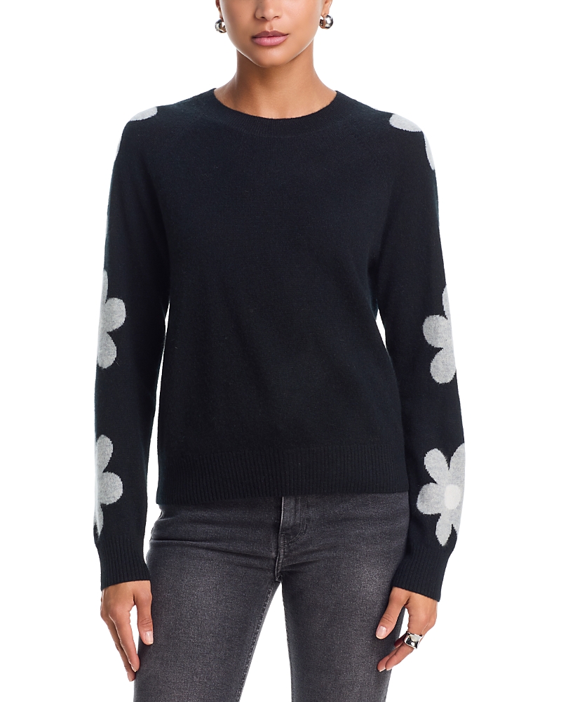 Aqua 100% Cashmere Floral Sleeve Sweater - Exclusive