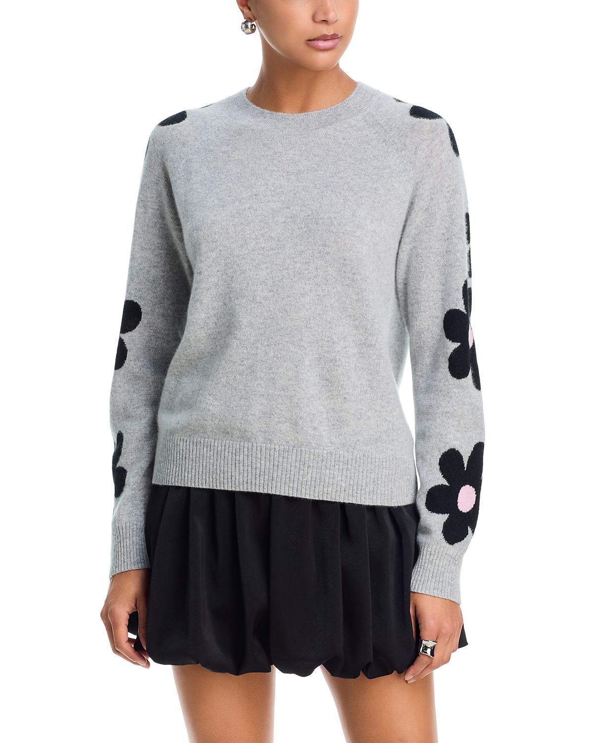 Aqua 100% Cashmere Floral Sleeve Sweater - Exclusive