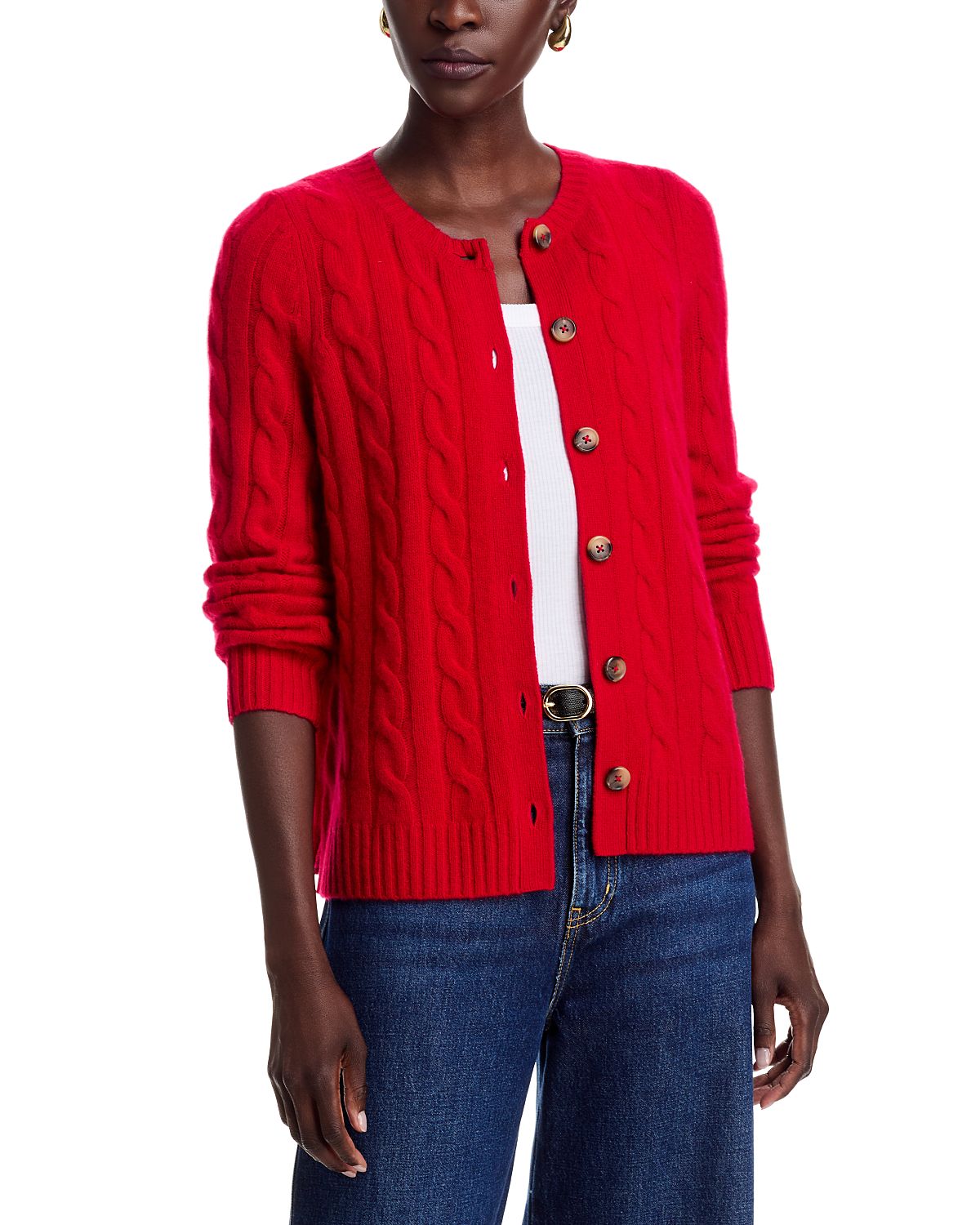 C by Bloomingdale's Cashmere 100% Cashmere Crewneck Cable Knit Cardigan Sweater - Exclusive