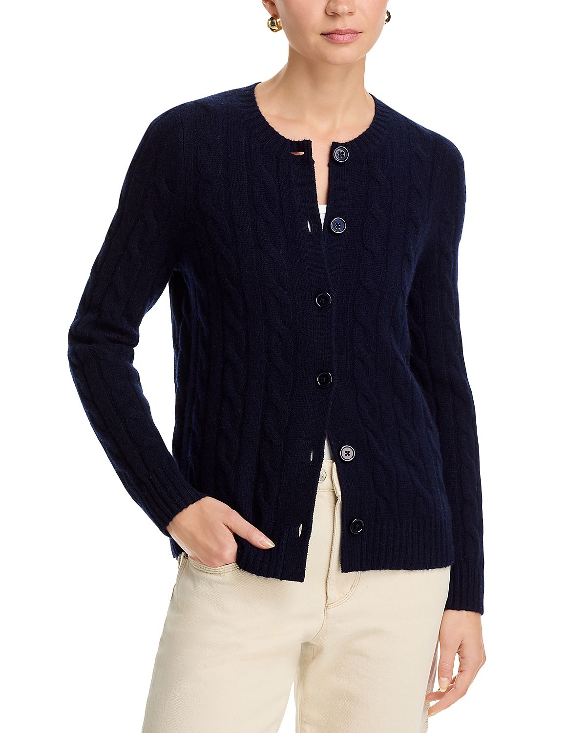 C by Bloomingdale's Cashmere 100% Cashmere Crewneck Cable Knit Cardigan Sweater - Exclusive