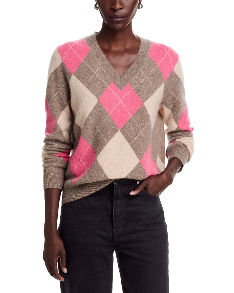 C by Bloomingdale's Cashmere Argyle V Neck Cashmere Sweater, Exclusive