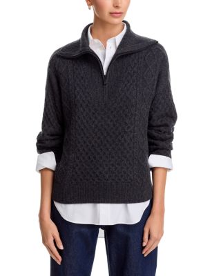100% Cashmere Quarter Zip Cable Knit Sweater - Exclusive