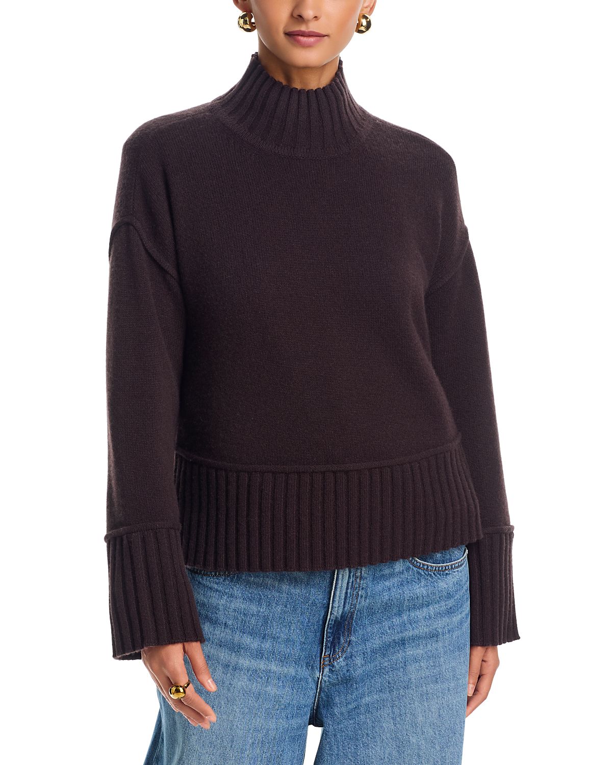 Aqua 100% Cashmere Boxy Mock Neck Cashmere Sweater - Exclusive