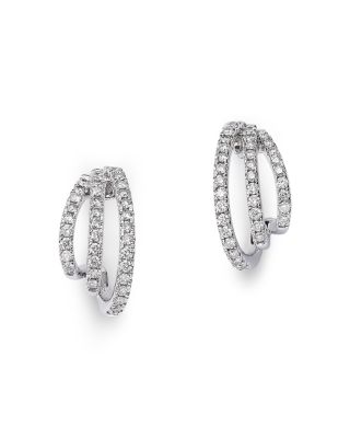 Diamond Triple Row Micropav&eacute; Huggie Hoop Earrings in 14K White Gold, 0.76 tcw