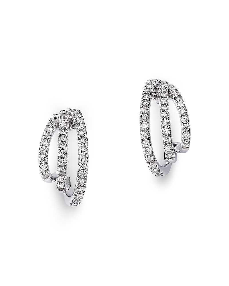 Bloomingdale's Fine Collection Diamond Triple Row Micropave Huggie Hoop Earrings in 14K White Gold, 0.76 tcw