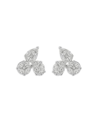 18K White Gold Diamond Mosaic Three Element Stud Earrings, 1.38 tcw