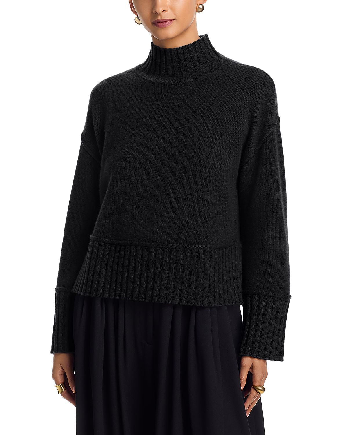 Aqua 100% Cashmere Boxy Mock Neck Cashmere Sweater - Exclusive
