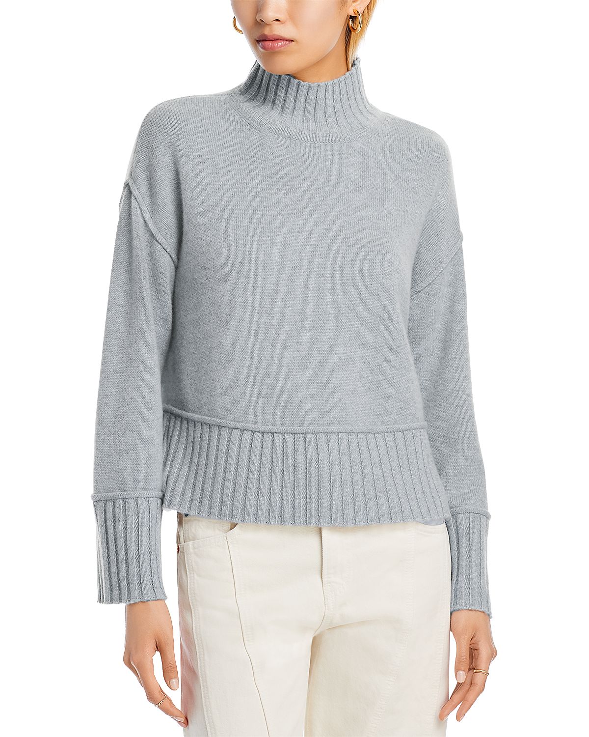 Aqua 100% Cashmere Boxy Mock Neck Cashmere Sweater - Exclusive