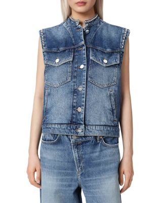 Mav Stud Denim Waistcoat in Vintage Indigo