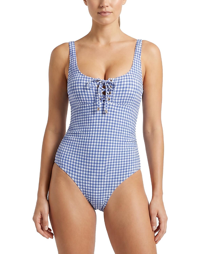 Change of Scenery Taylor Gingham Lace-Up Underwire One-Piece Swimsuit