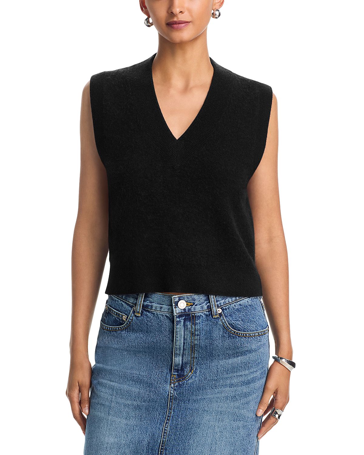Aqua 100% Cashmere Super Brushed V Neck Sweater Vest - Exclusive