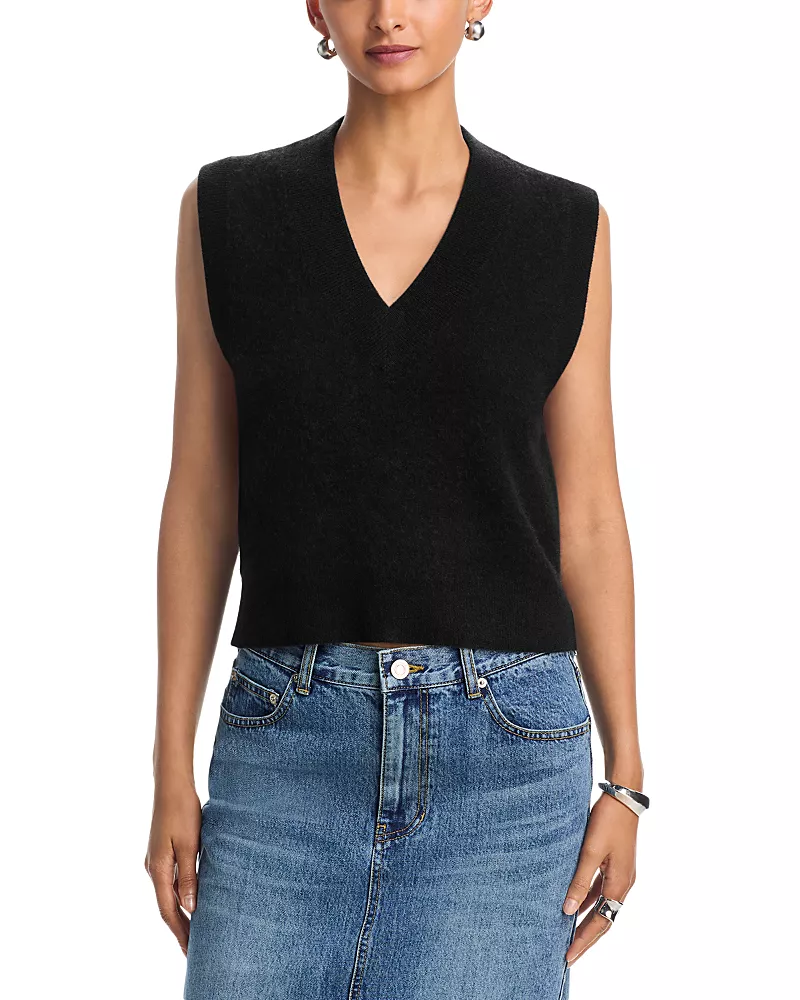 Aqua 100% Cashmere Super Brushed V Neck Sweater Vest - Exclusive