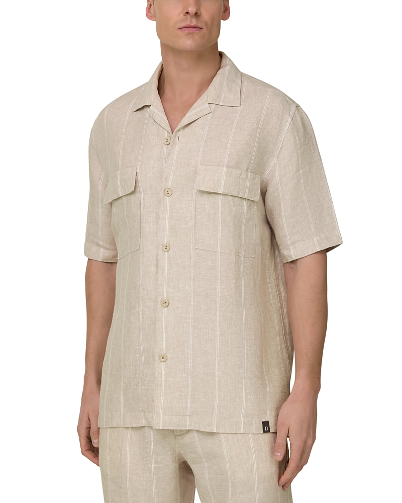 Boggi Milano Camp Collar Stripe Linen Pocket Shirt
