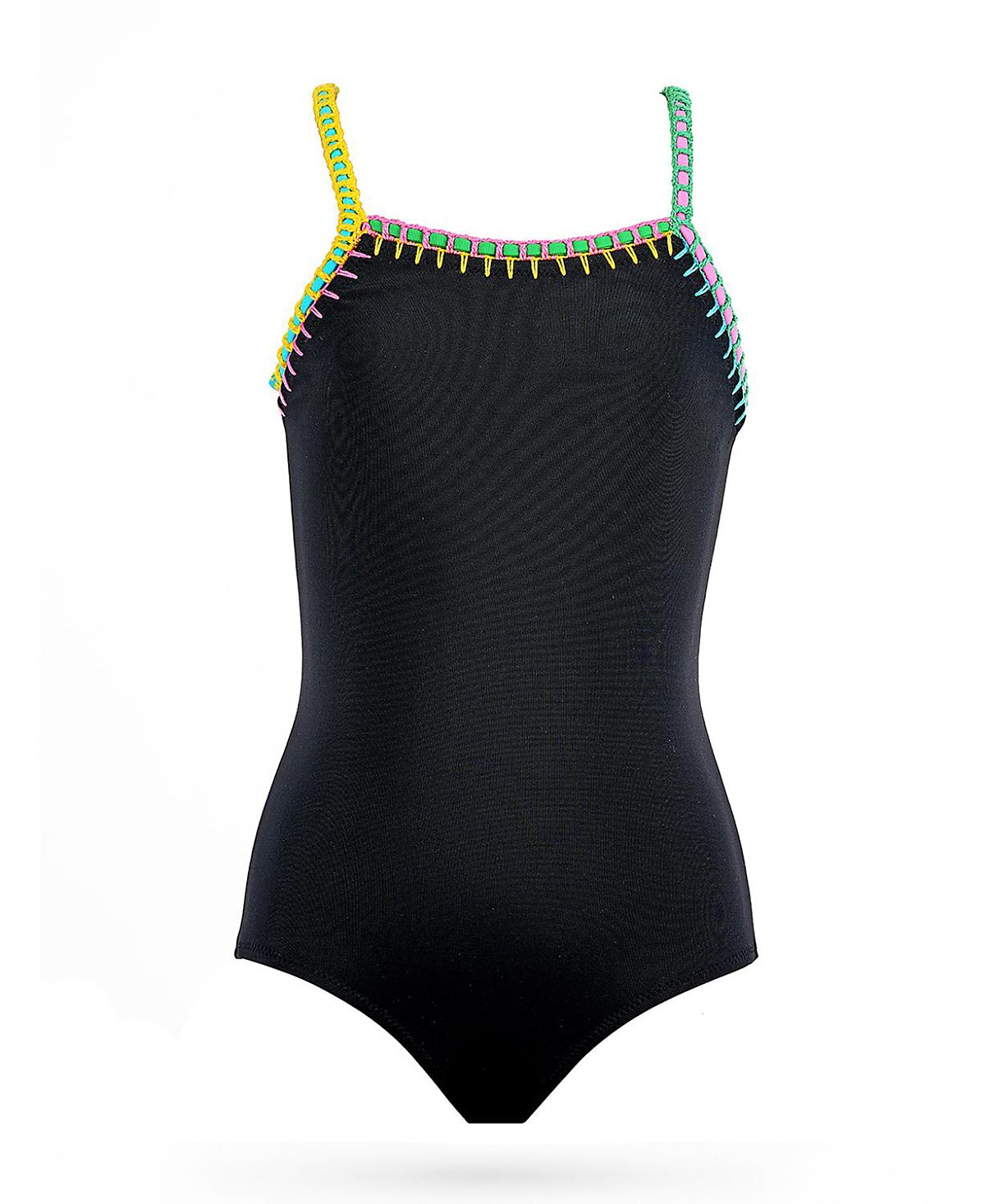 Nessi Byrd Girls' Multi-Color Embroidery Trim One-Piece Swimsuit- Little Kid, Big Kid