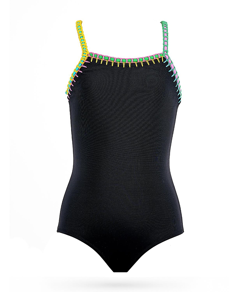 Nessi Byrd Girls' Multi-Color Embroidery Trim One-Piece Swimsuit- Little Kid, Big Kid