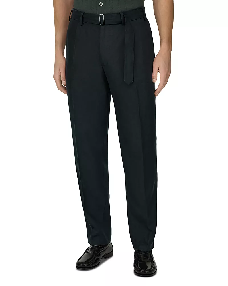 Boggi Milano Tapered Fit Linen Belt Trousers