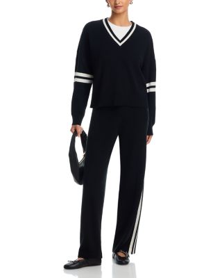 Cashmere Athletic Stripe V-Neck Sweater & Wide Leg Pants - Exclusive