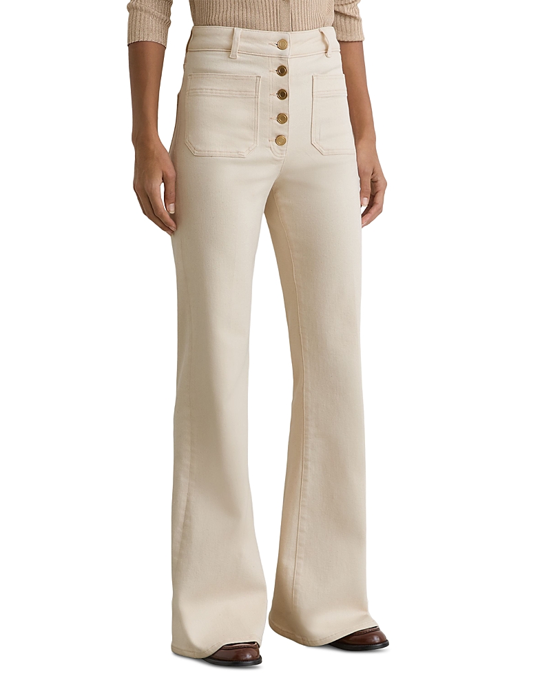 Reiss Cali High Rise Flare Leg Jeans in Ecru