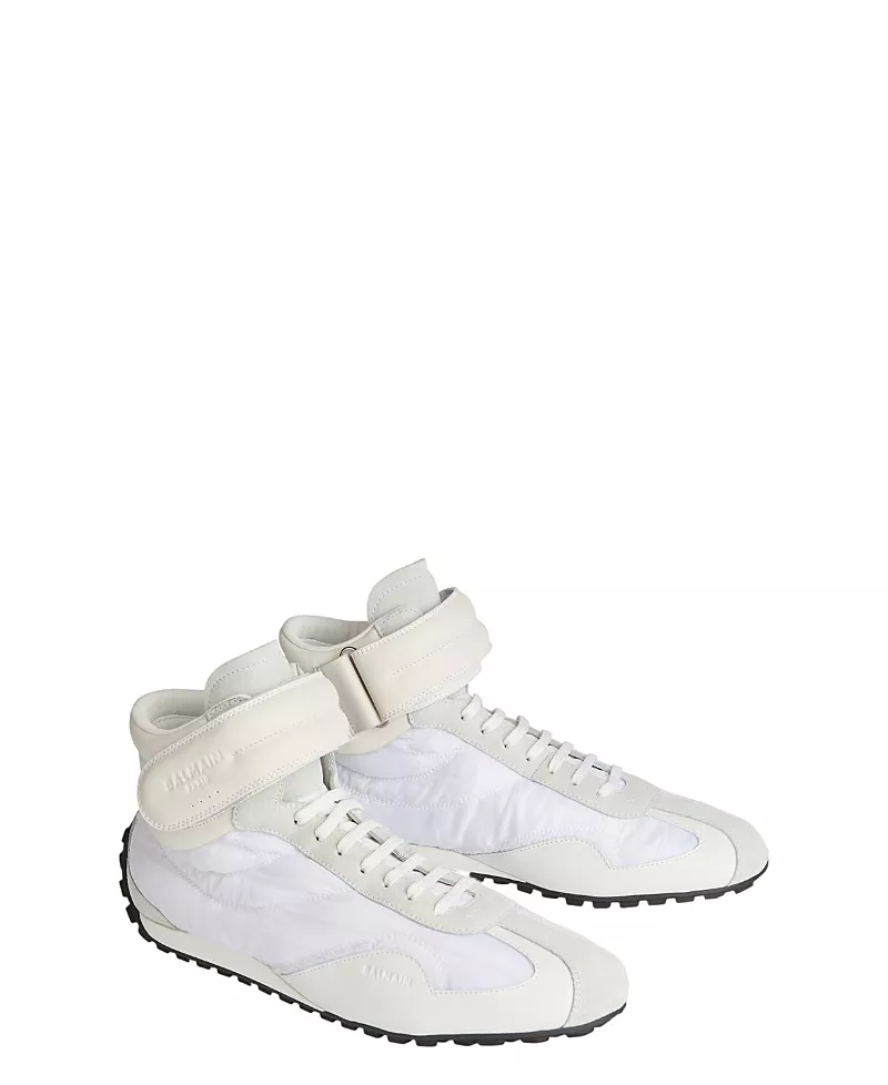 Balmain Racing Mid-Top Trainers in Nylon and Leather