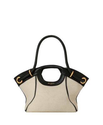 Small Tote in Smooth Leather and Canvas