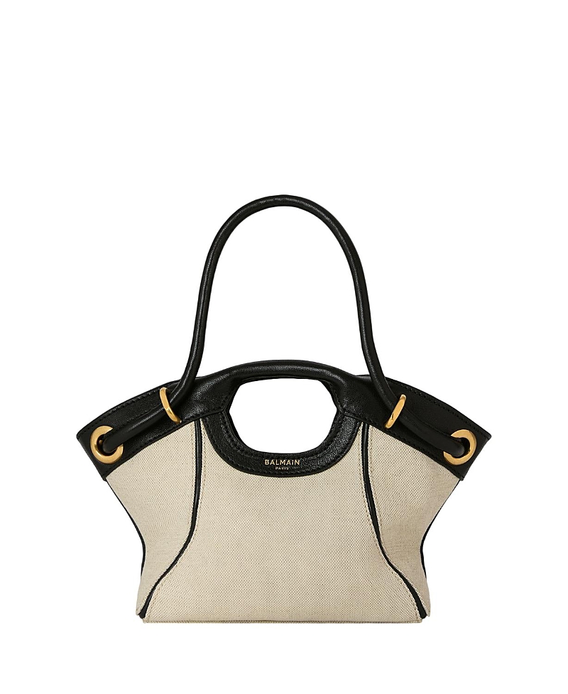 Balmain Small Tote in Smooth Leather and Canvas