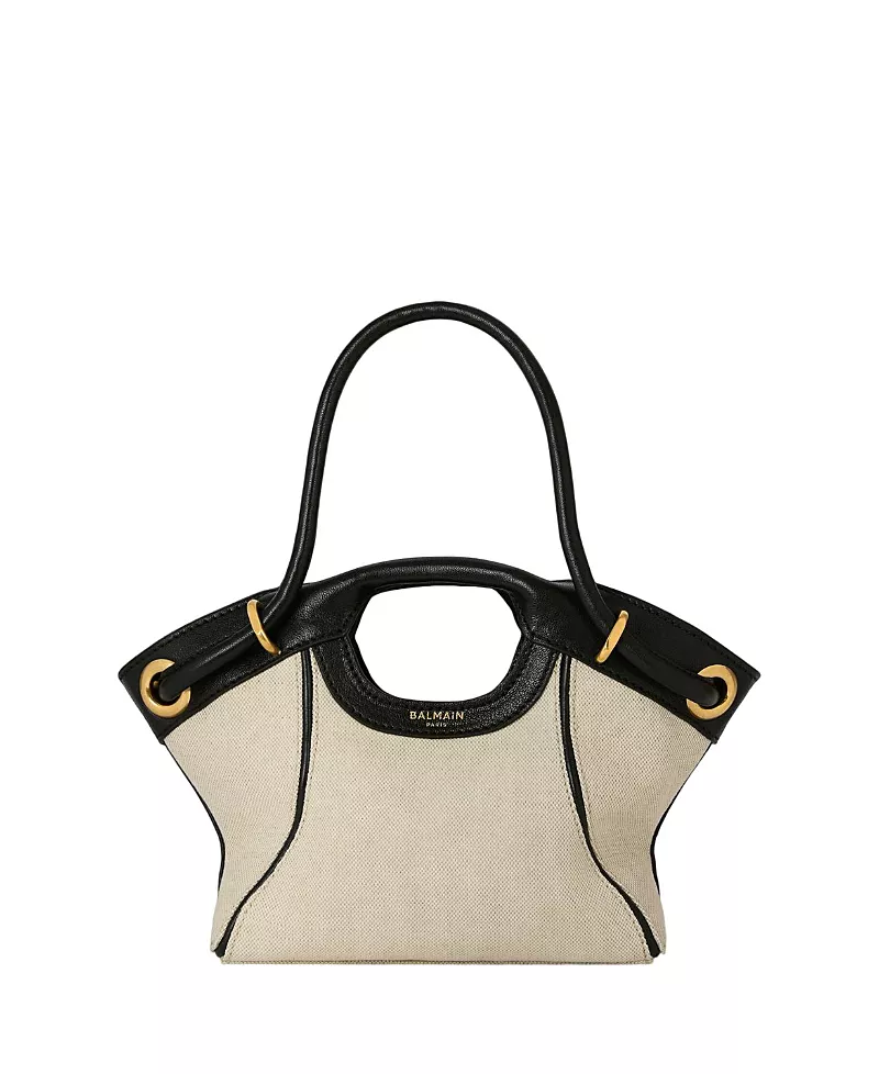 Balmain Small Tote in Smooth Leather and Canvas